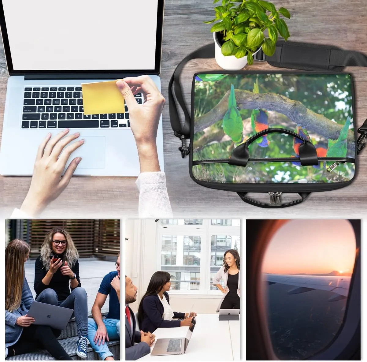 Elegant Swan Water Powder Laptop Shoulder Messenger Bag Waterproof Laptop Briefcase with Handle and Padded Strap Case Sleeve