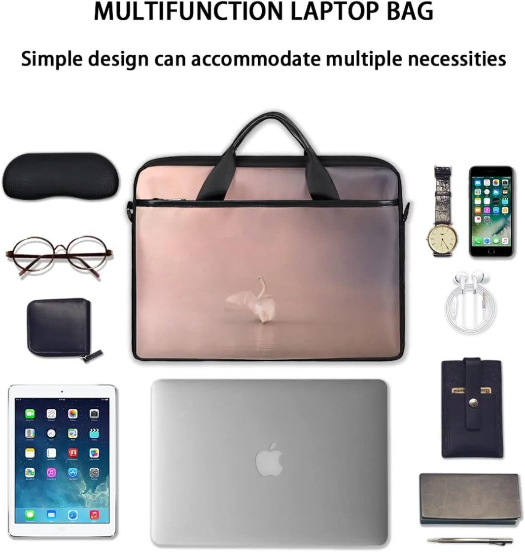 Elegant Swan Water Powder Laptop Shoulder Messenger Bag Waterproof Laptop Briefcase with Handle and Padded Strap Case Sleeve