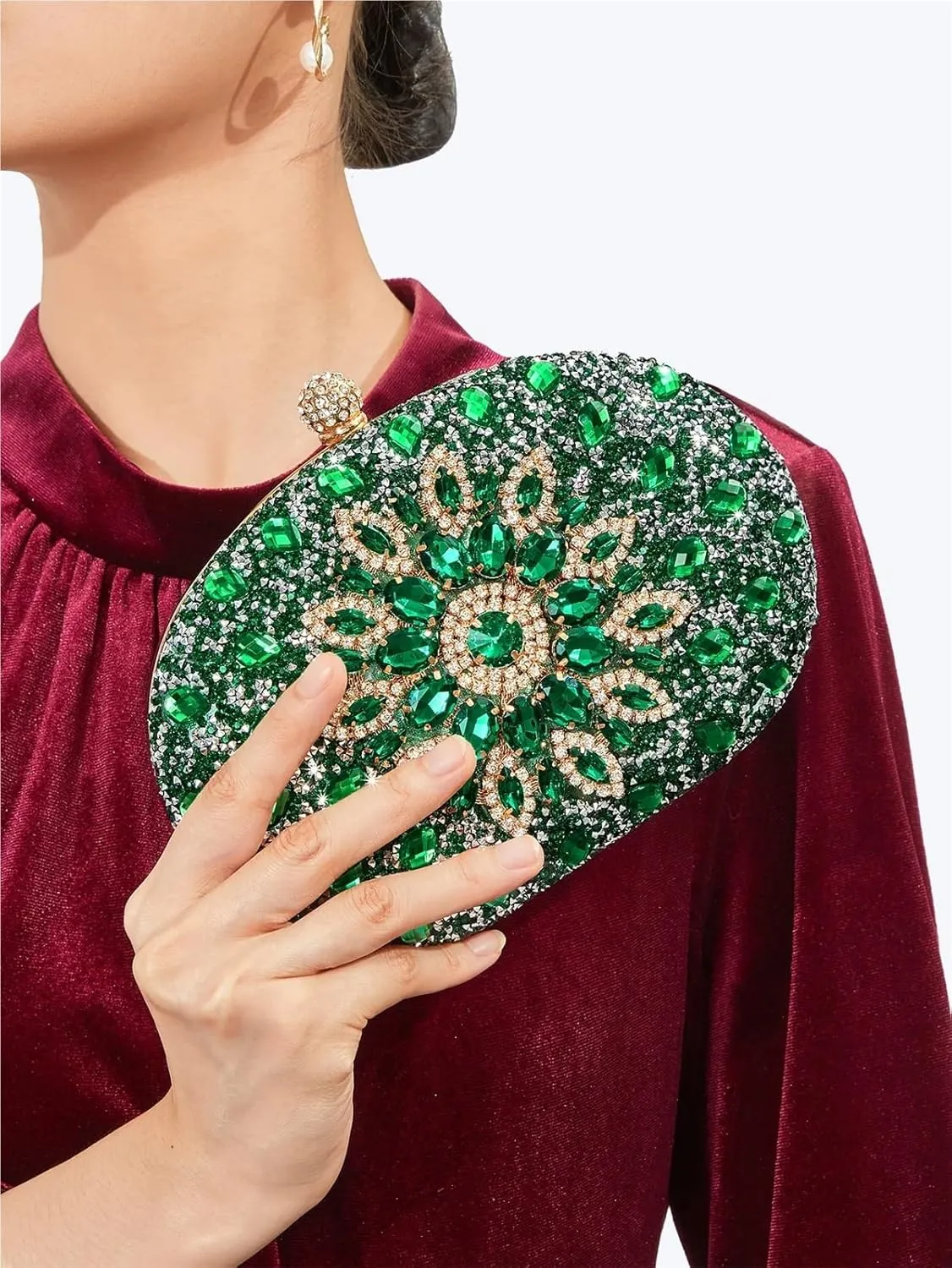 Evening Bag Gorgeous Shiny Mini Diamond-studded Rhinestone Floral Hand-held Dinner Bag For Wedding And Party