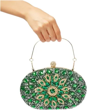 Evening Bag Gorgeous Shiny Mini Diamond-studded Rhinestone Floral Hand-held Dinner Bag For Wedding And Party