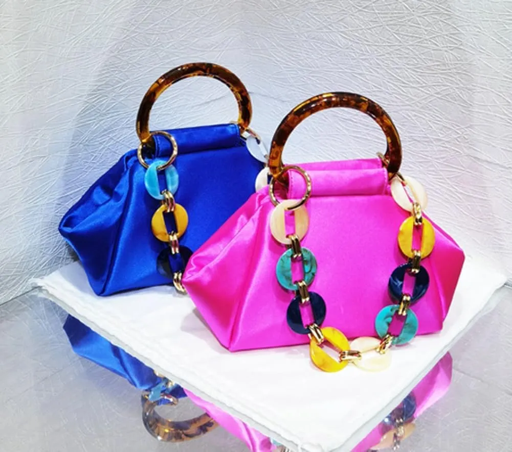 Exquisite Evening Clutch for Women Gorgeous Satin Handbag for Party Wedding Bag Chic Acrylic Chain Purses