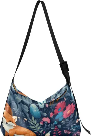 Fall Fox Floarl Tote Bag for Women Large Hobo Bags Leather Crossbody Bags Shoulder Hobo Bags with Adjustable Strap for Travel Women