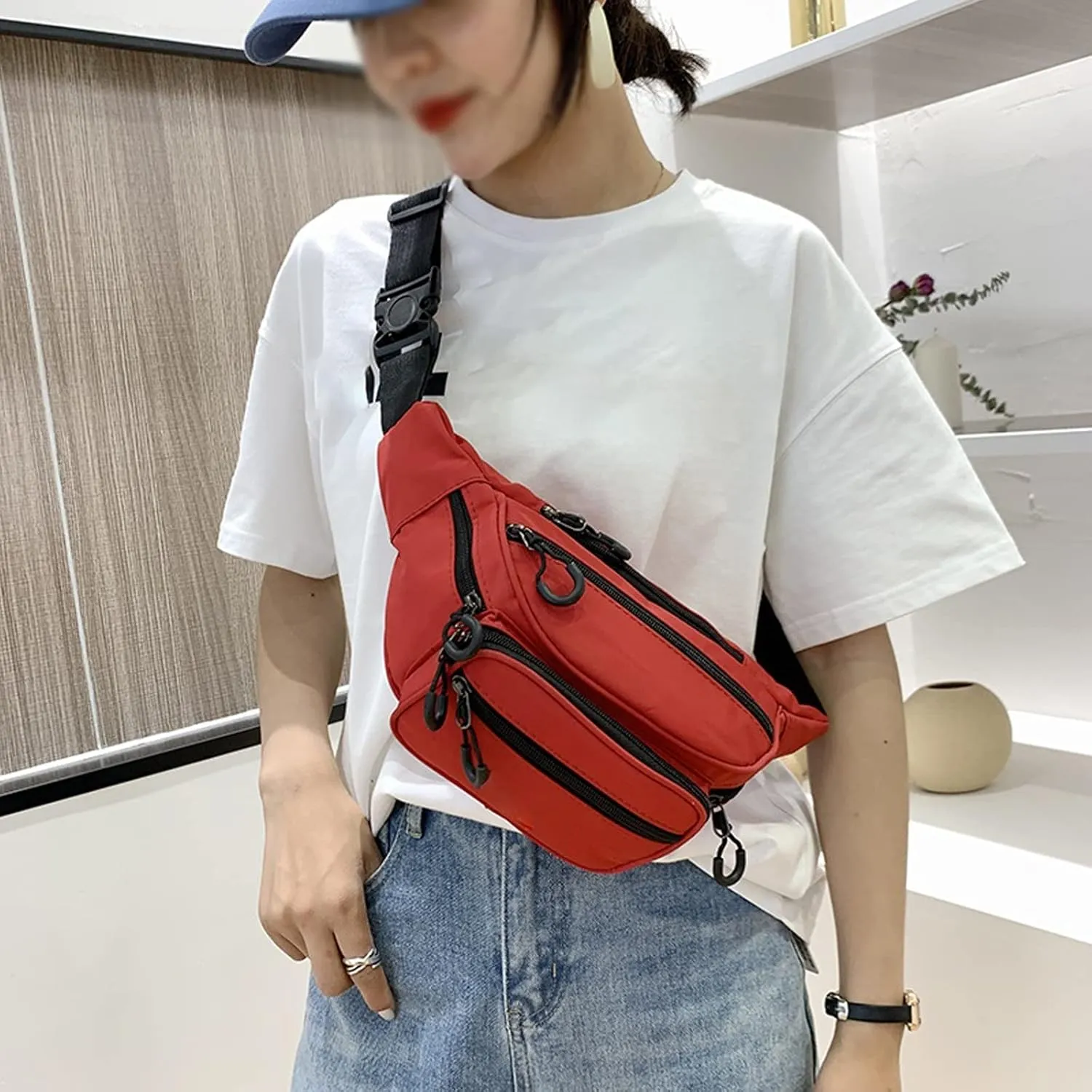 Fanny Pack Adult Waist Bag Multifunctional Chest Bag Ladies Sports Bags Men Running Bags Portable Wallet (Blue)