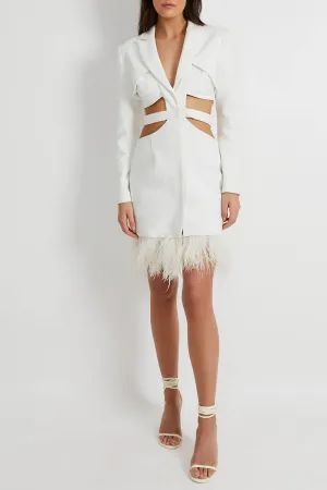 Feather Trim Cut-Out Mini Dress