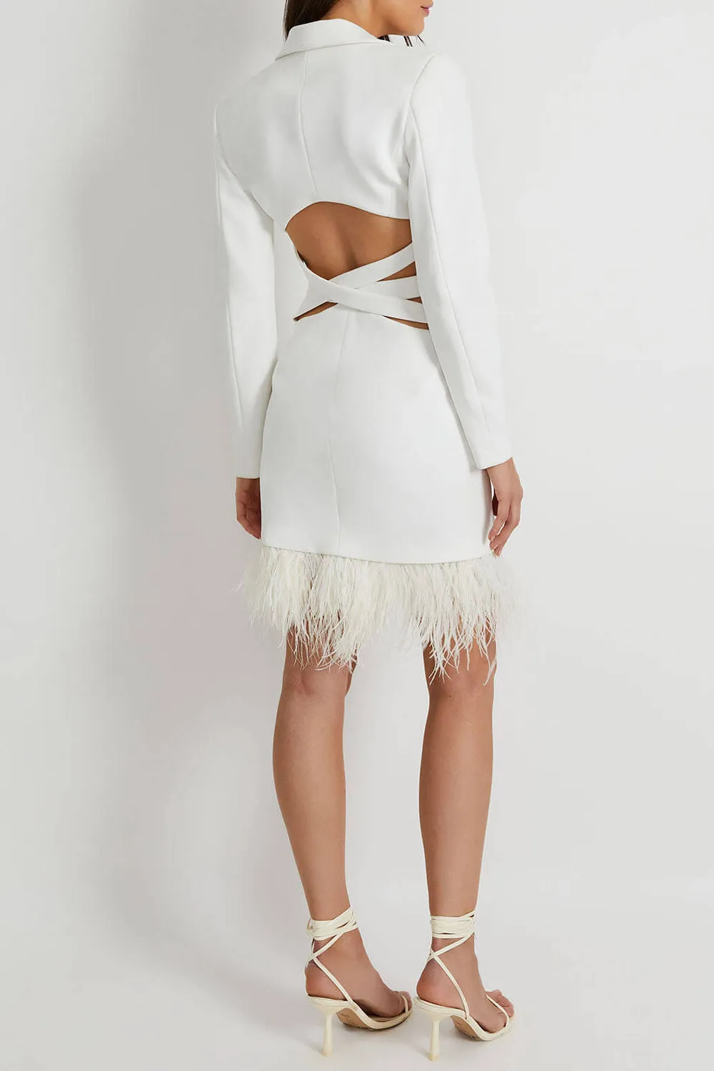 Feather Trim Cut-Out Mini Dress