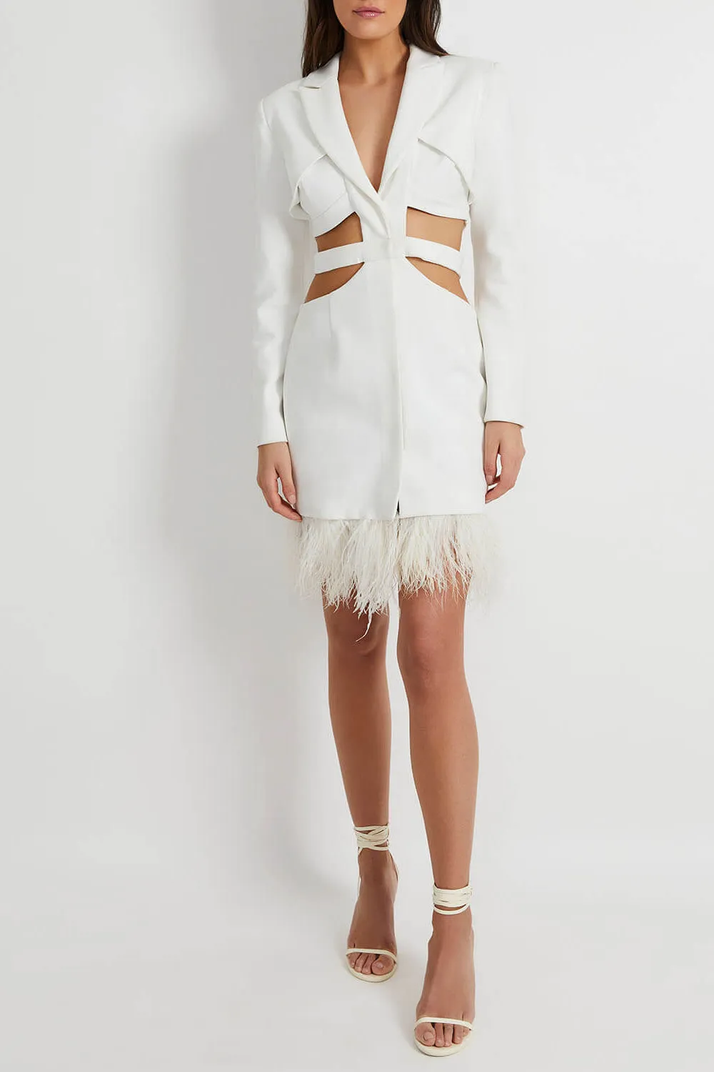Feather Trim Cut-Out Mini Dress