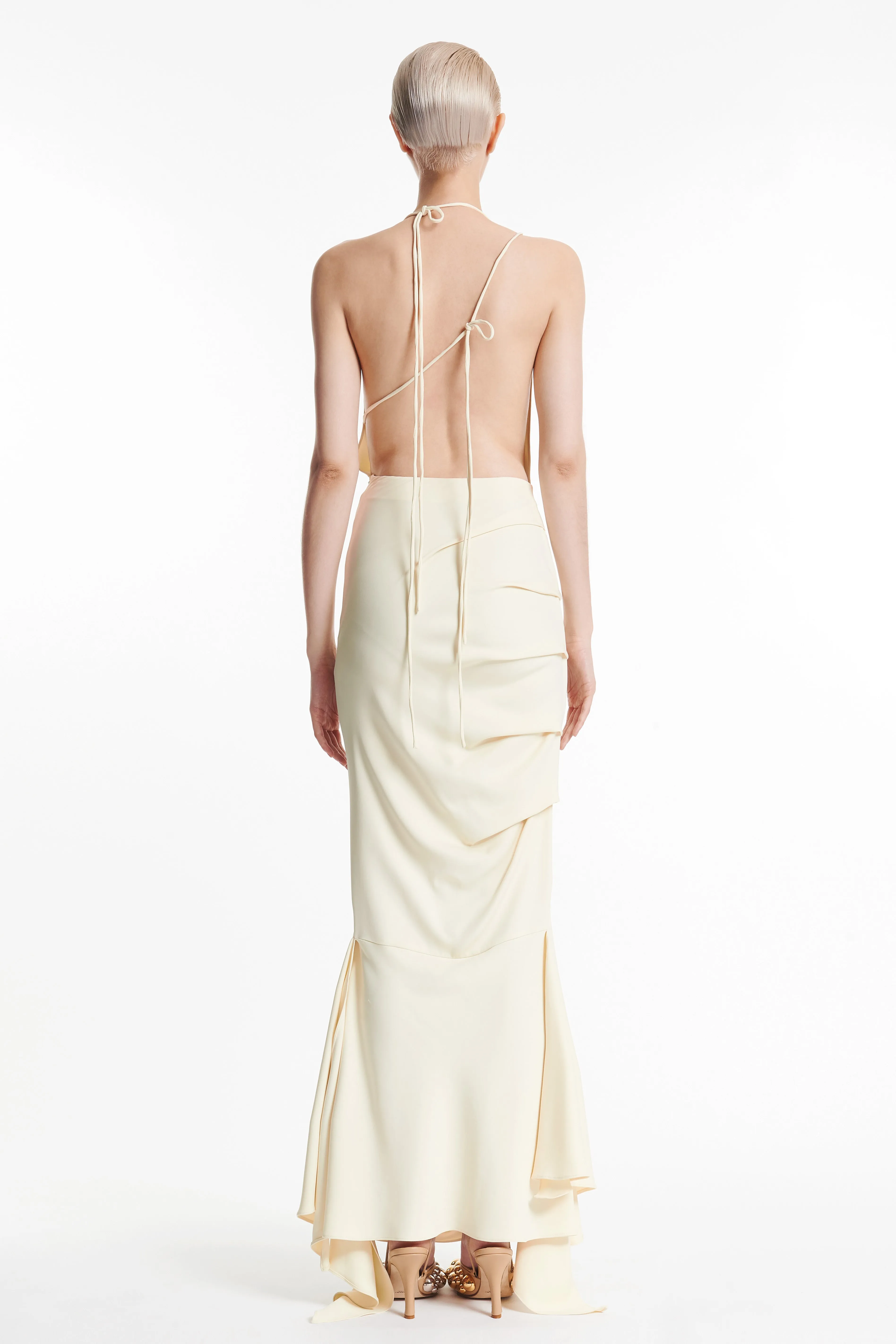 Fitted Asymmetric Draped Dress Ivory