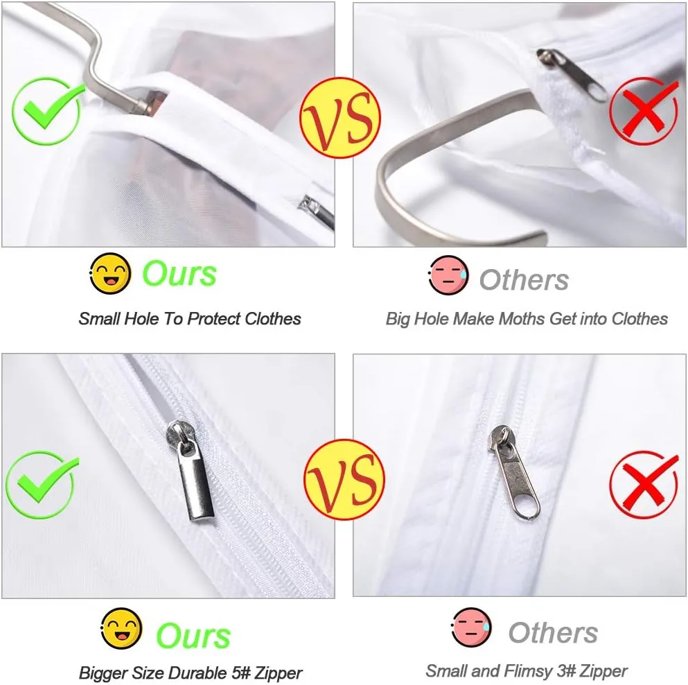 Garment Bag Covers 55 inch Transparent Lightweight Breathable Dust Cover with Study Full Zipper and Balls for Long Dress Clothes Storage