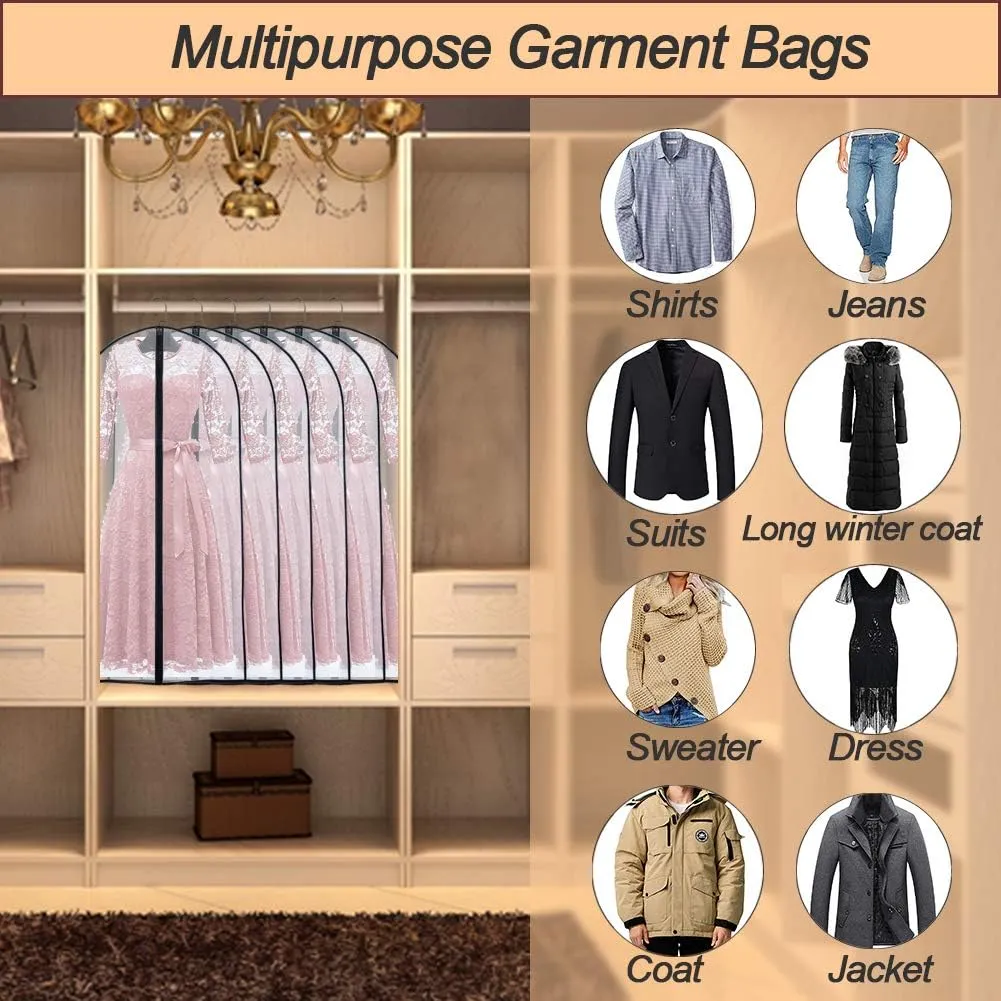 Garment Bag Covers 55 inch Transparent Lightweight Breathable Dust Cover with Study Full Zipper and Balls for Long Dress Clothes Storage
