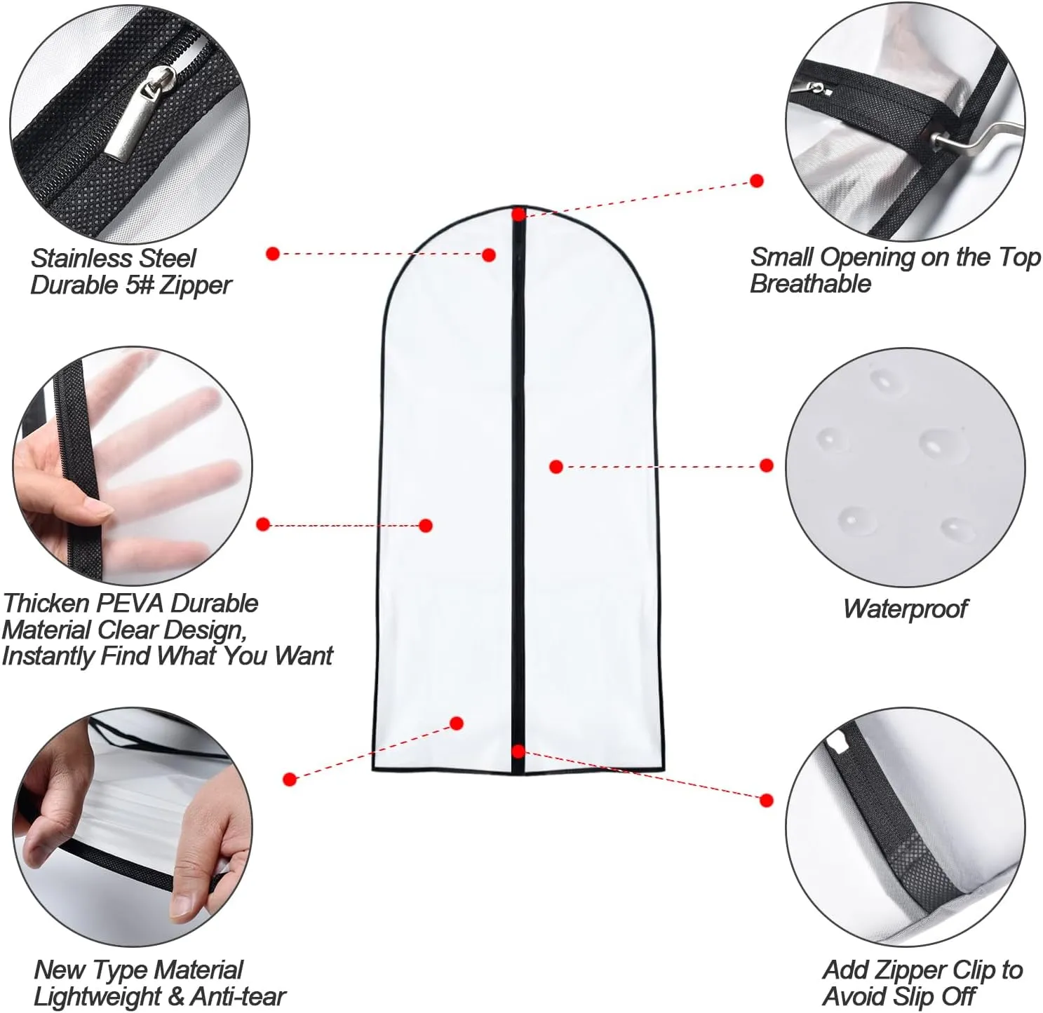 Garment Bag Covers 55 inch Transparent Lightweight Breathable Dust Cover with Study Full Zipper and Balls for Long Dress Clothes Storage