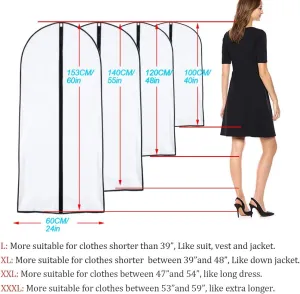 Garment Bag Covers 55 inch Transparent Lightweight Breathable Dust Cover with Study Full Zipper and Balls for Long Dress Clothes Storage