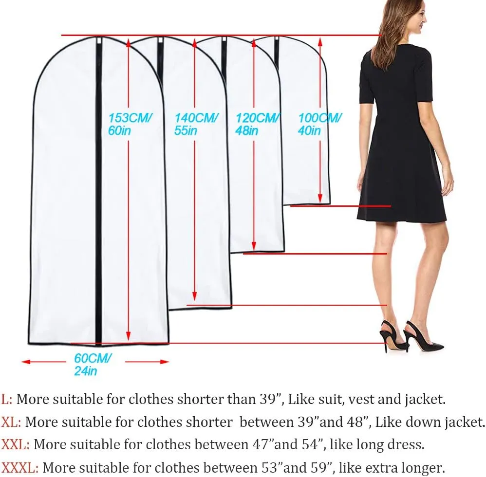 Garment Bag Covers 55 inch Transparent Lightweight Breathable Dust Cover with Study Full Zipper and Balls for Long Dress Clothes Storage