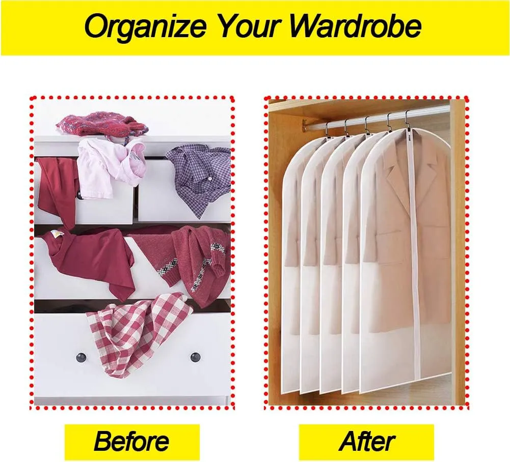 Garment Bag Covers 55 inch Transparent Lightweight Breathable Dust Cover with Study Full Zipper and Balls for Long Dress Clothes Storage
