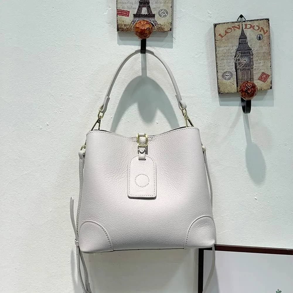 Genuine Leather Bucket Bags Women's Unique Shoulder Bags Hobo Handbags Multipurpose Design