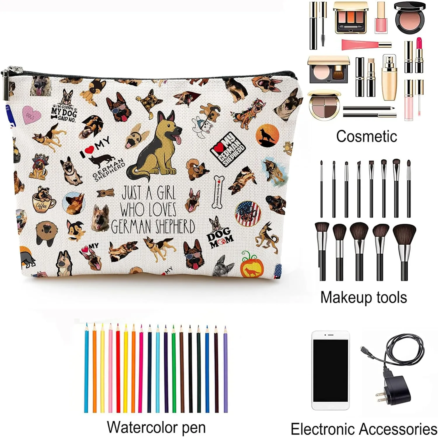 German Shepherd Cosmetic Bag, Funny Makeup Bag for Dog Lovers Women Girls, Shepherd Owner Gifts, Birthday Valentine's Day Gift for Women