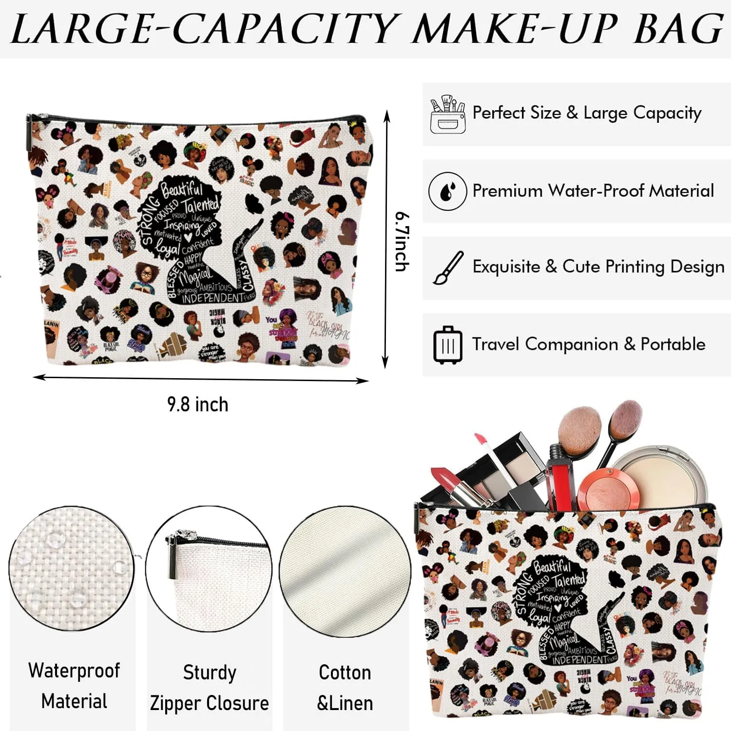 Gifts for Black Women, Black Women Girls Gifts, Black Women Makeup Bag Cosmetic Bag, Black History Month Pride Inspirational Gifts, Gifts for Friends, Sisters, Birthday Gifts, Christmas Gifts