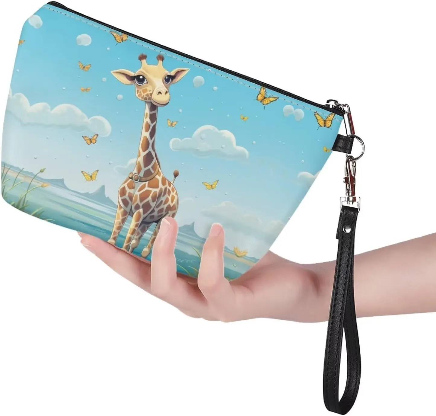 Giraffe Cosmetic Bag Small Makeup Bag Cosmetics Bags PU Leather Storage Pouch Multifunctional Travel Small Zipper Organizer for Beach School Workout Home