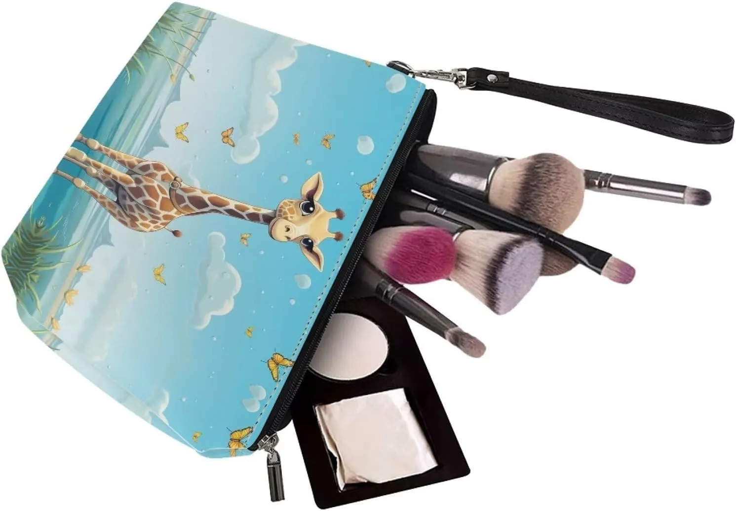 Giraffe Cosmetic Bag Small Makeup Bag Cosmetics Bags PU Leather Storage Pouch Multifunctional Travel Small Zipper Organizer for Beach School Workout Home