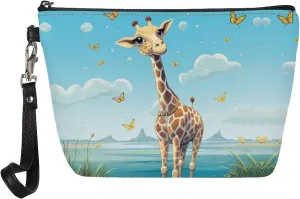 Giraffe Cosmetic Bag Small Makeup Bag Cosmetics Bags PU Leather Storage Pouch Multifunctional Travel Small Zipper Organizer for Beach School Workout Home
