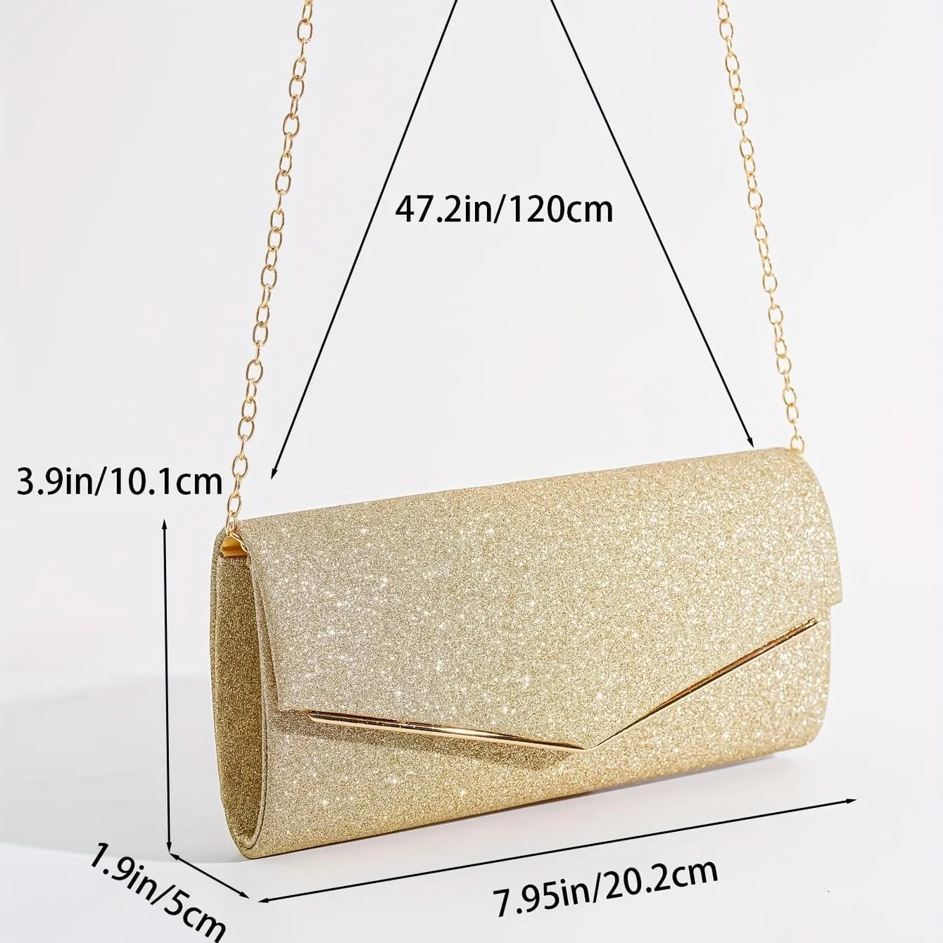 Glitter Clutch Purse with Chain Strap  Elegant Ladies Evening Bag, Small Party Handbag for Formal Events