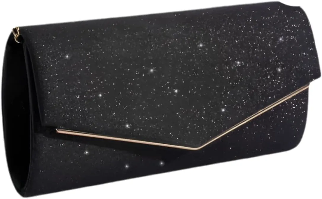 Glitter Clutch Purse with Chain Strap  Elegant Ladies Evening Bag, Small Party Handbag for Formal Events