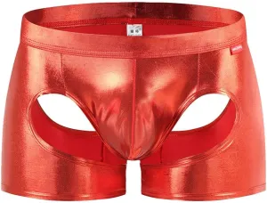 Gogobear Men's Shiny Metallic Boxer Briefs Sexy Breathable Hollow Out Bulge Pouch Bikini Underwear