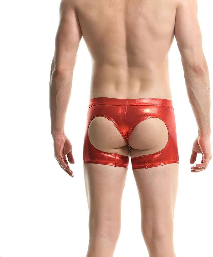 Gogobear Men's Shiny Metallic Boxer Briefs Sexy Breathable Hollow Out Bulge Pouch Bikini Underwear