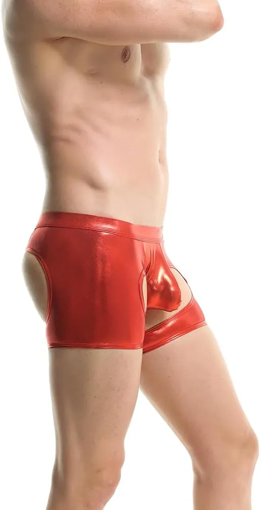 Gogobear Men's Shiny Metallic Boxer Briefs Sexy Breathable Hollow Out Bulge Pouch Bikini Underwear