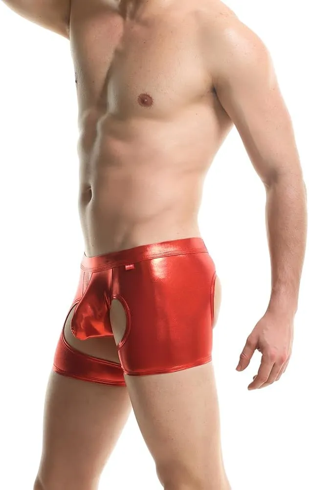 Gogobear Men's Shiny Metallic Boxer Briefs Sexy Breathable Hollow Out Bulge Pouch Bikini Underwear