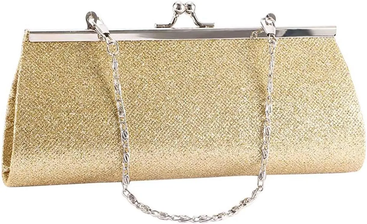Gold Glitter Evening Purse, Elegant Clutch Purse for Banquet Wedding Party Women Handbag with Detachable Chain
