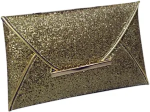 Gold Sequin Evening Clutch Envelope Handbag Purse Shoulder Strap for Night Out Formal Events