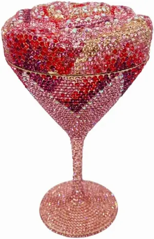 Gorgeous Flower Goblet Shape Rhinestone Clutch Prom Purse Crystal Diamond Shoulder Bag for Women Wedding Party