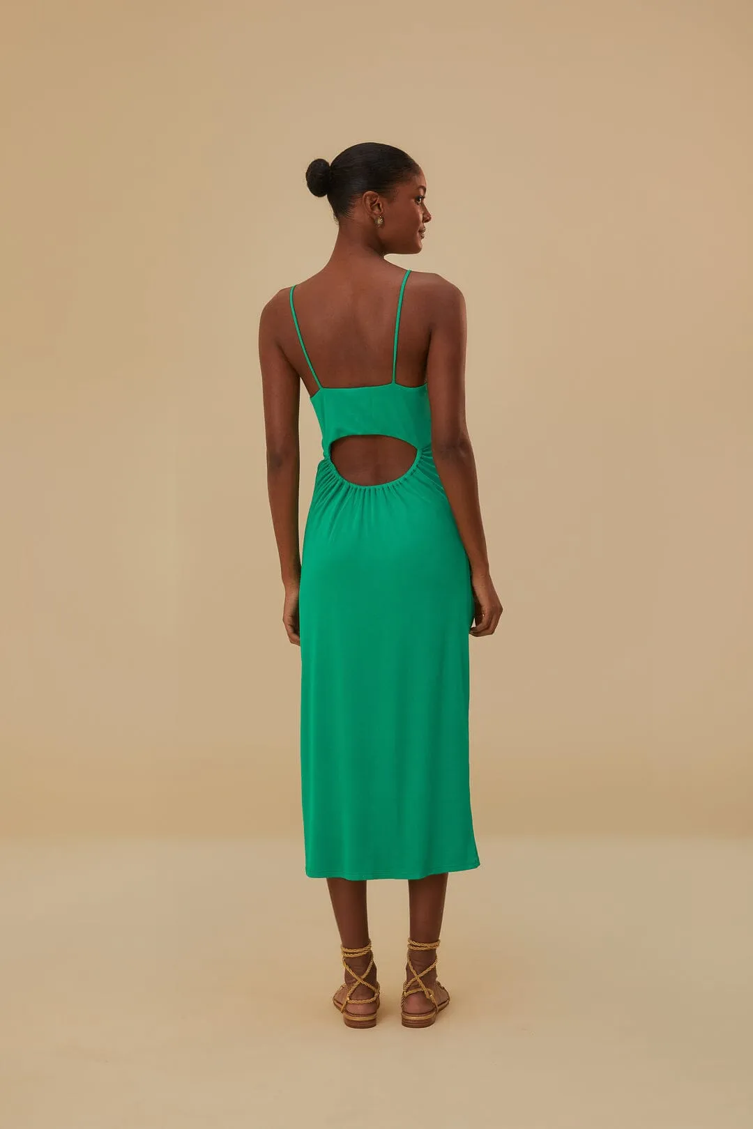 Green Cut-Out Sleeveless Midi Dress