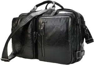 Haitpant Men Business Briefcase Genuine Leather 15" Laptop Handbag Multifunctional Double Layer Messenger Bag