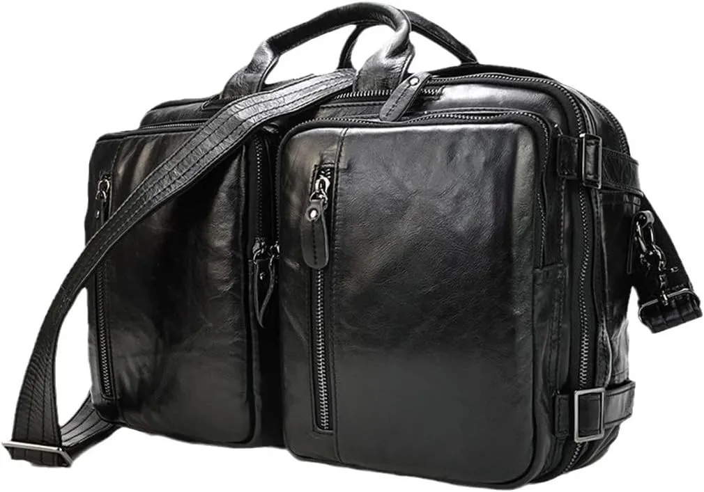 Haitpant Men Business Briefcase Genuine Leather 15" Laptop Handbag Multifunctional Double Layer Messenger Bag