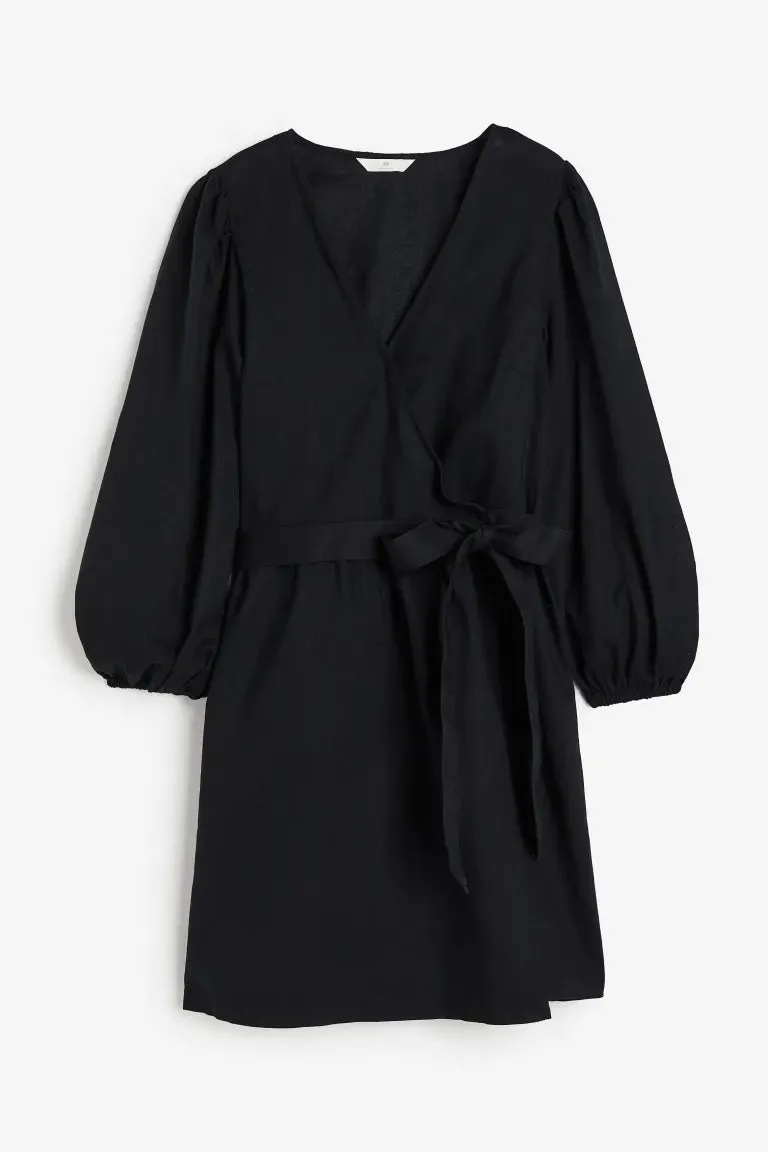 H&M Linen Blend Wrap Dress, Black