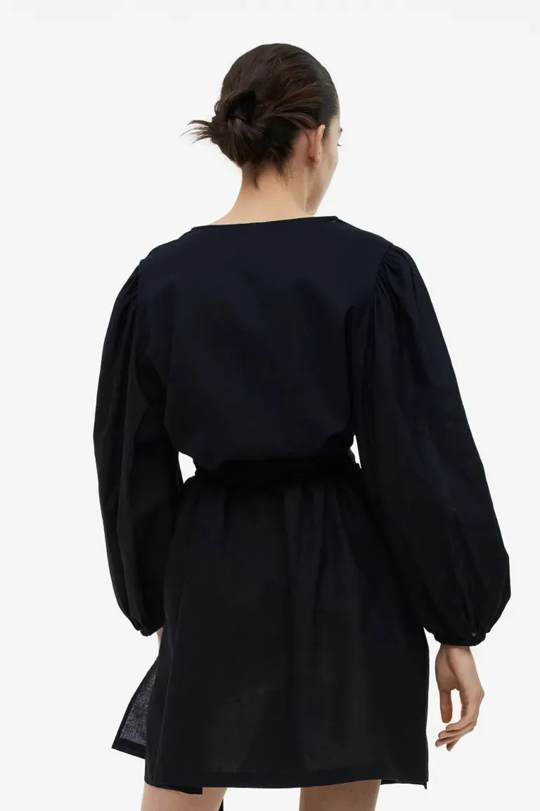 H&M Linen Blend Wrap Dress, Black