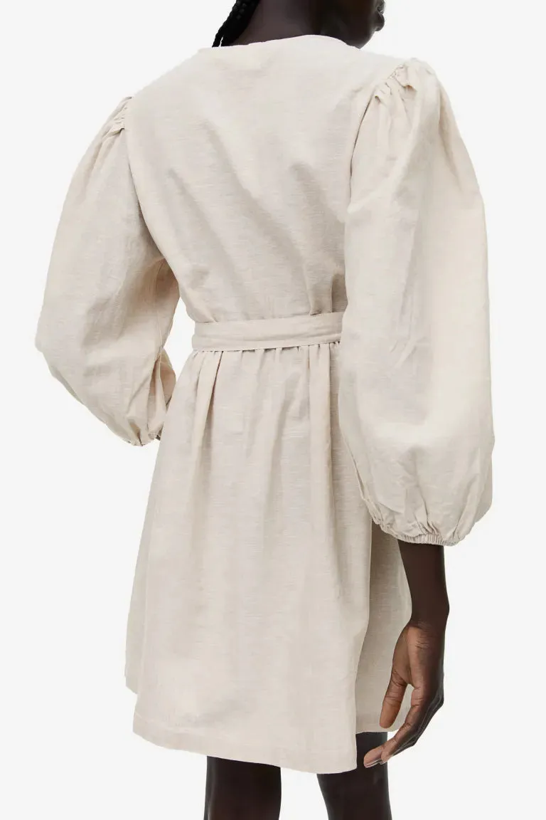 H&M linen blend wrap dress, light beige