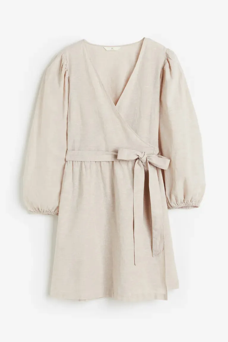 H&M linen blend wrap dress, light beige