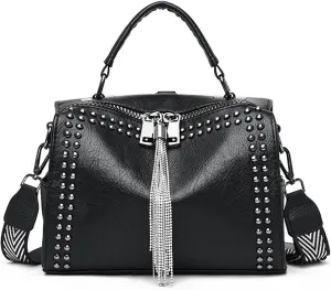 Handbag for Women Convertible Tassels Backpack PU Leather Shoulder Bag Rivets Purse Multifunctional Top-Handle Satchel