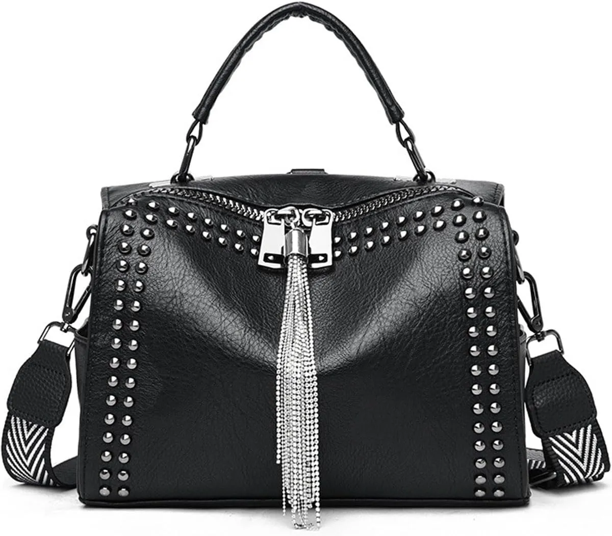 Handbag for Women Convertible Tassels Backpack PU Leather Shoulder Bag Rivets Purse Multifunctional Top-Handle Satchel