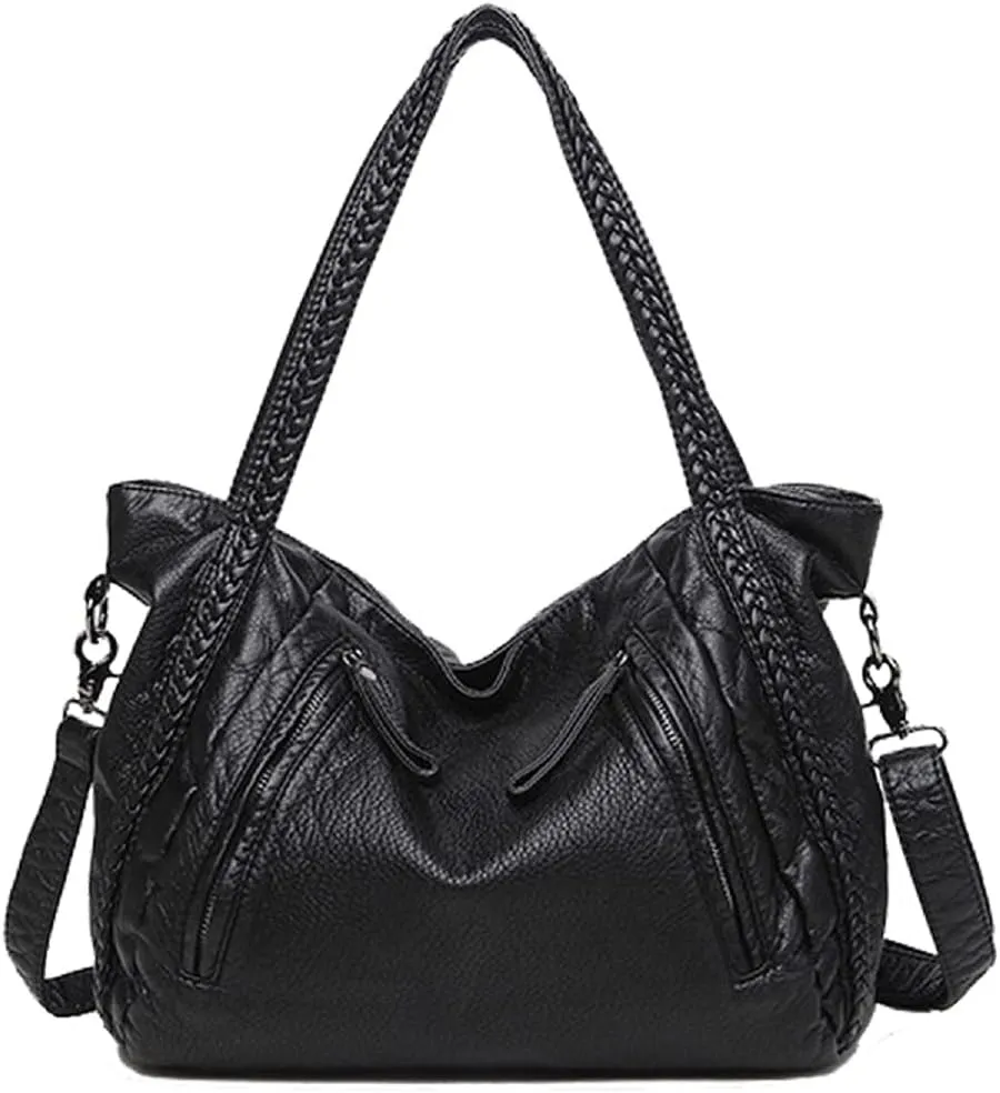 Handbags and Purses for Women Large Crossbody Bags PU Leather Hobo Black Satchels Casual Shoulder Bags