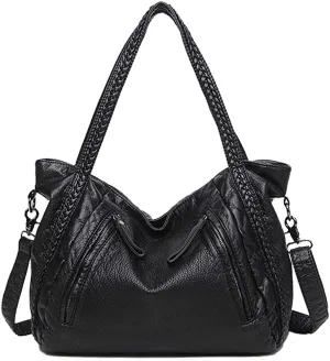 Handbags and Purses for Women Large Crossbody Bags PU Leather Hobo Black Satchels Casual Shoulder Bags