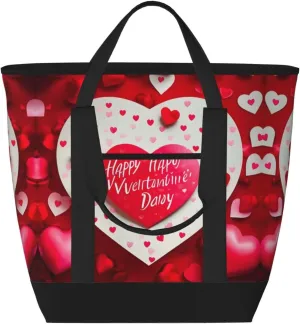 Happy Valentine's Day Women's tote bags and reusable women's beach bags are suitable for travel insulation and cooling bags.