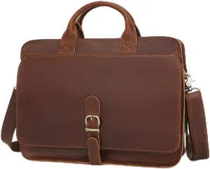 HBJWOV Vintage Genuine Leather Men's Multifunctional Computer Bag Single Shoulder Oblique Straddle Portable Briefcase