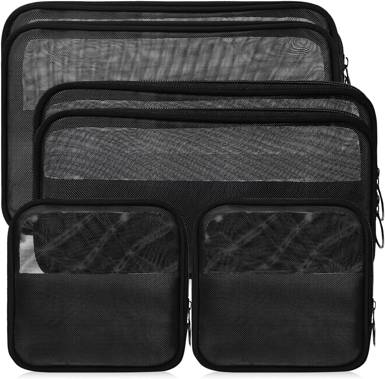 Healifty 6 Pcs Mesh Cosmetic Bags Black Zipper Makeup Pouch Purse Portable Breathable Travel Toiletry Organizer Multifunctional for Home Office Accessories Large Medium Small 3 Sizes