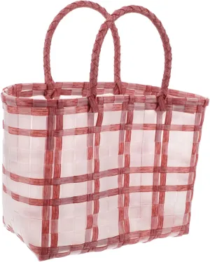 Homoyoyo Woven Beach Bag Durable Transparent Grocery Tote Bag for Women Reusable Handheld Plastic Shopping Basket for Casual Use and Flower Girl Events