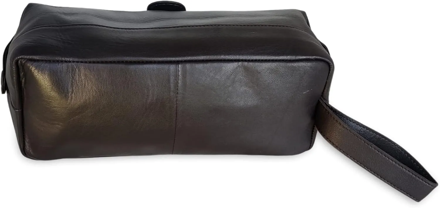 jaald Men's Genuine Leather Toiletry Bag Waterproof Dopp Kit Shaving Bags Grooming for Travel Groomsmen Gift Men Women Hanging Zippered Makeup Bathroom Cosmetic Pouch Case Make Up kit