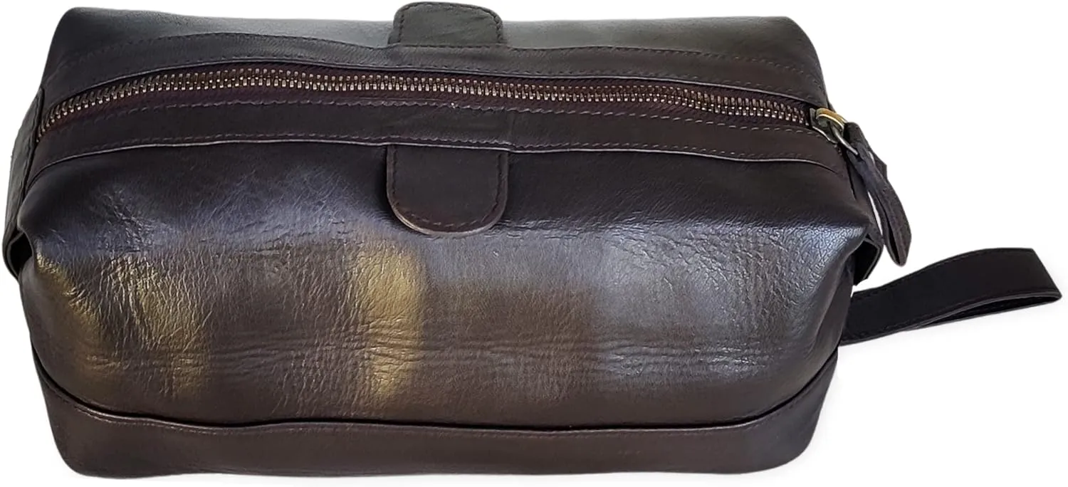 jaald Men's Genuine Leather Toiletry Bag Waterproof Dopp Kit Shaving Bags Grooming for Travel Groomsmen Gift Men Women Hanging Zippered Makeup Bathroom Cosmetic Pouch Case Make Up kit