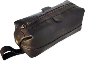 jaald Men's Genuine Leather Toiletry Bag Waterproof Dopp Kit Shaving Bags Grooming for Travel Groomsmen Gift Men Women Hanging Zippered Makeup Bathroom Cosmetic Pouch Case Make Up kit